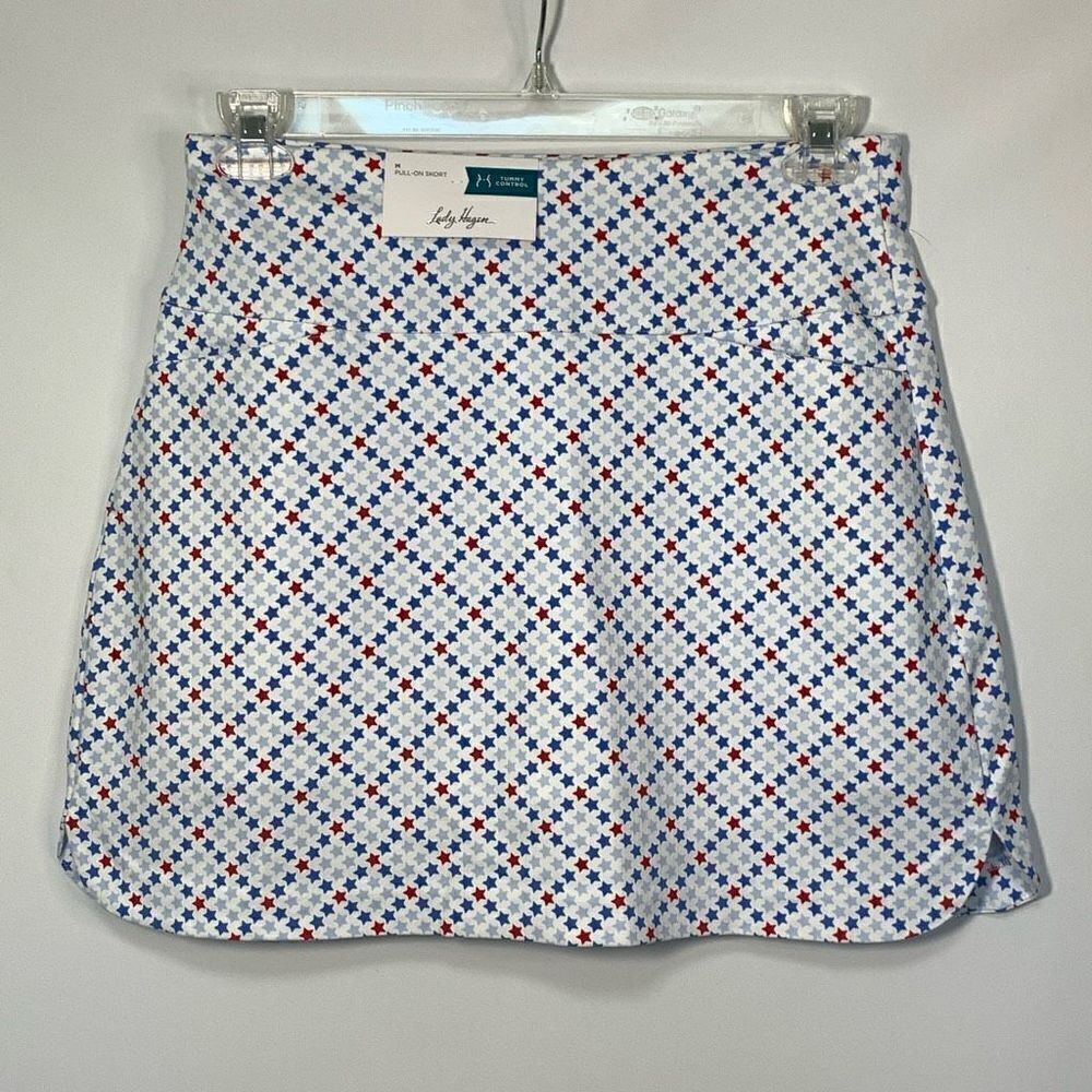 Lady Hagen White Mini Skort with Blue and Red Geometric Print